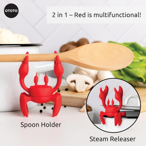 OTOTO Red the Crab Silicone Utensil Rest - Kitchen Gifts, Silicone Spoon Rest for Stove Top - Heat-Resistant, Funny Kitchen Gifts, Cooking Gifts - Non-Slip Spoon Holder Stove Organizer, Steam Releaser - Image 3