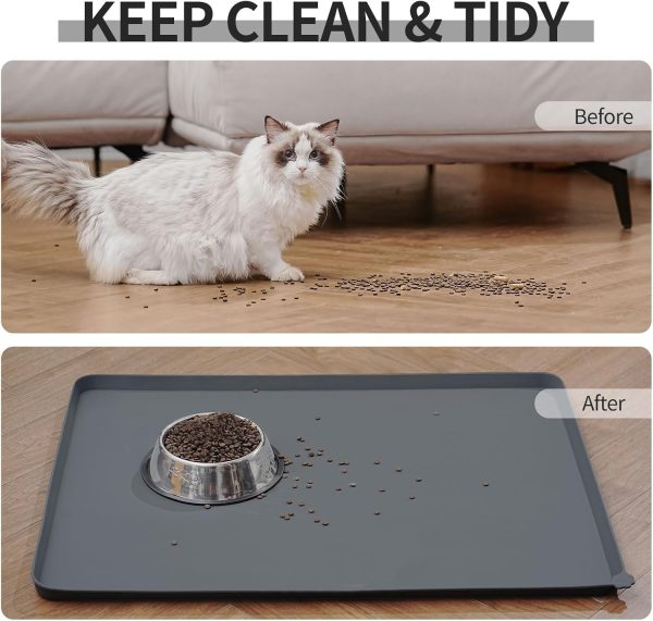 Reopet Waterproof Pet Feeding Mat with High Raised Edges, Heavier and Thicker Placemats for Cat Dog Water Bowl, BPA Free Silicone Feeding Mat, Dog Cat Feeding Mats for Food and Water Prevent Spill - Image 6