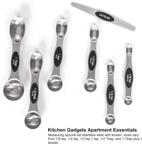 Magnetic Measuring Spoons Set Stainless Steel with Leveler, Stackable Metal Tablespoon Measure Spoon for Baking, Cups and Spoon Set Kitchen Gadgets Apartment Essentials Fits in Spice Jars - Image 7