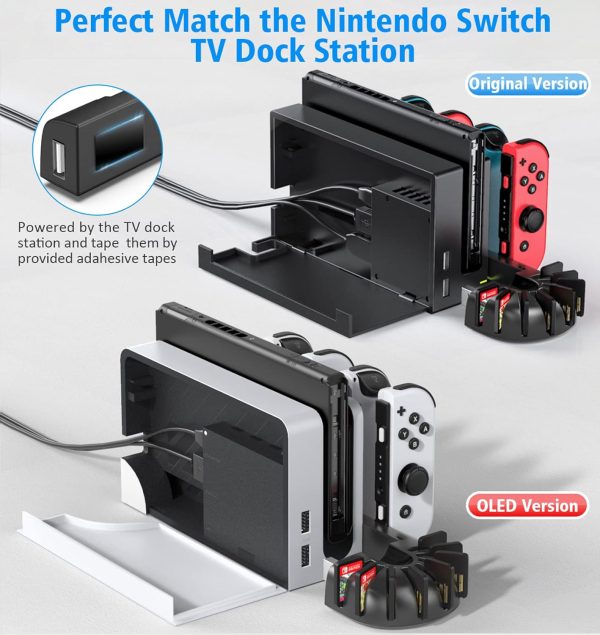 Switch Controller Charging Dock Station Compatible with Nintendo Switch Accessories & OLED Model Joycons, KDD Switch Controller Charger Docking Station with Upgraded 8 Switch Games - Image 2