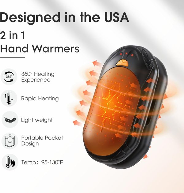 AI Hand Warmers Rechargeable 2 Pack, 6000mAh Electric Hand Warmers, AI Smart Chips 20Hrs Long Safe Heat, Portable Pocket Heater, Gifts for Christmas, Outdoor, Golf, Hunting, Camping Accessories - Image 2