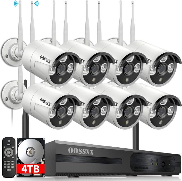 (Dual Antennas for WiFi Enhanced & 60 Days Storage) AI Human Detected 2K 3.0MP Wireless Security Camera System,OOSSXX 10 Channel NVR HD Outdoor Home Surveillance WiFi Cameras Systems