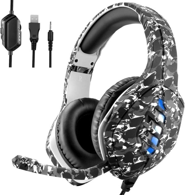 Gaming Headset with Microphone - for PC, PS4, PS5, Switch, Xbox One, Xbox Series X|S - 3.5mm Jack Gamer Headphone with Noise Canceling Mic (Camo Black) - Image 4