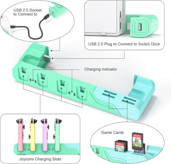 Switch Controller Charging Dock Compatible with Nintendo Switch - Animal Crossing ＆ Switch OLED Model Joycons, Switch Charging Station Charges up to 6pcs Joycon with Game Card Storage Stand - Image 3