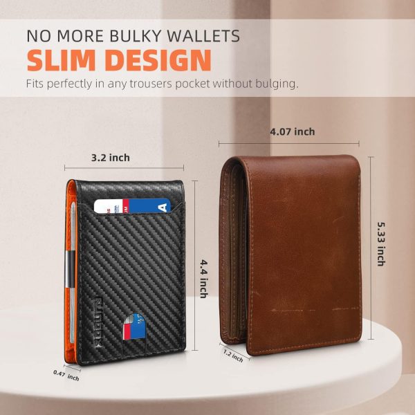 RUNBOX Slim Wallets for Men - Leather Money Clip Mens Wallet - RFID Blocking Front Pocket Bifold Wallet - Thin Credit Card Holder with Gift Box - Image 3