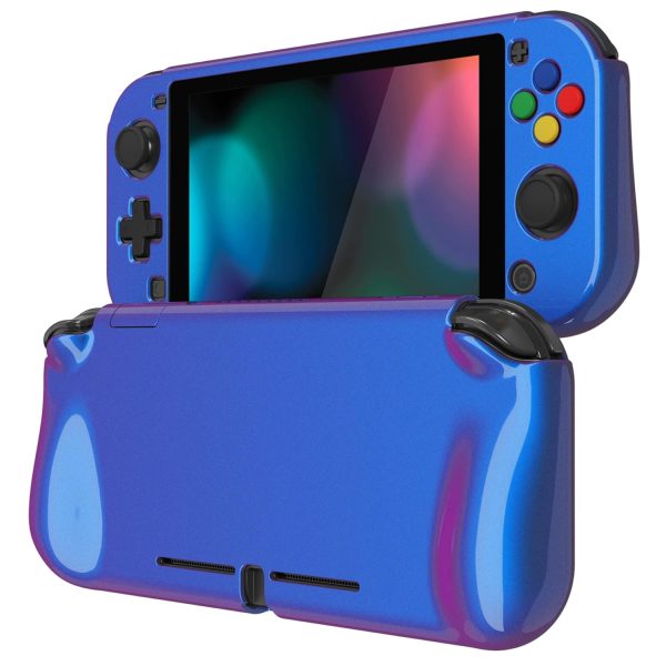 PlayVital ZealProtect Protective Case for Nintendo Switch Lite, Ergomomic Grip Hard Cover - Durable Shock-absorbent Anti-Scratch with Screen Protector & Thumb Grip Button Caps, Chameleon Purple Blue