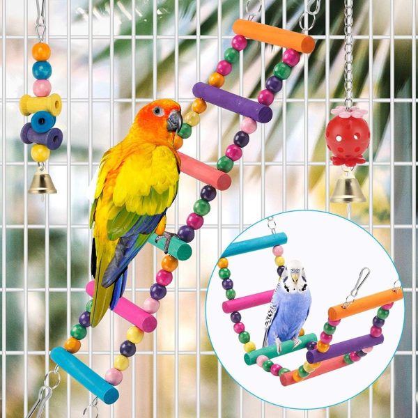 Bird Parakeet Toys,Swing Hanging Standing Chewing Toy Hammock Climbing Ladder Bird Cage Colorful Toys Suitable for Budgerigar, Parakeet, Conure, Cockatiel, Mynah, Love Birds, Finches - Image 2