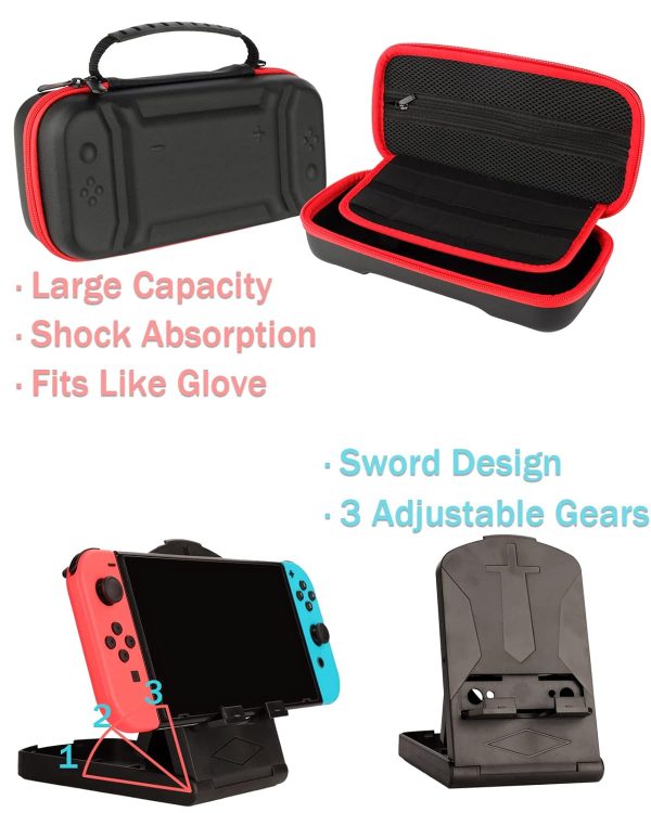 Switch Accessories - Family Bundle Accessories for Nintendo Switch, Carry Case& Screen Protector,4 Pack Joy Con Grips and Steering Wheels, Case Cover,Stand Mount,Joy Con Charger and More. - Image 5