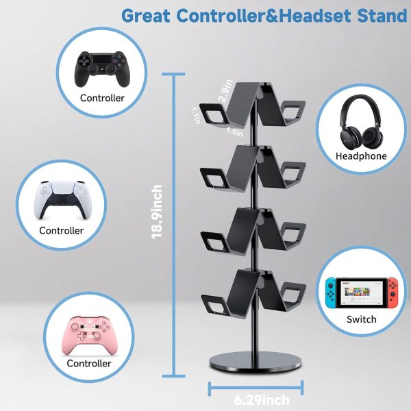 Controller Holder 4 Tier,Headphone Stand - Adjustable Controller Stand for Xbox PS5 PS4 Switch Pro - Gaming Controller Headset Holder for Universal Gaming Accessories,Desk/Floor(Black) - Image 3