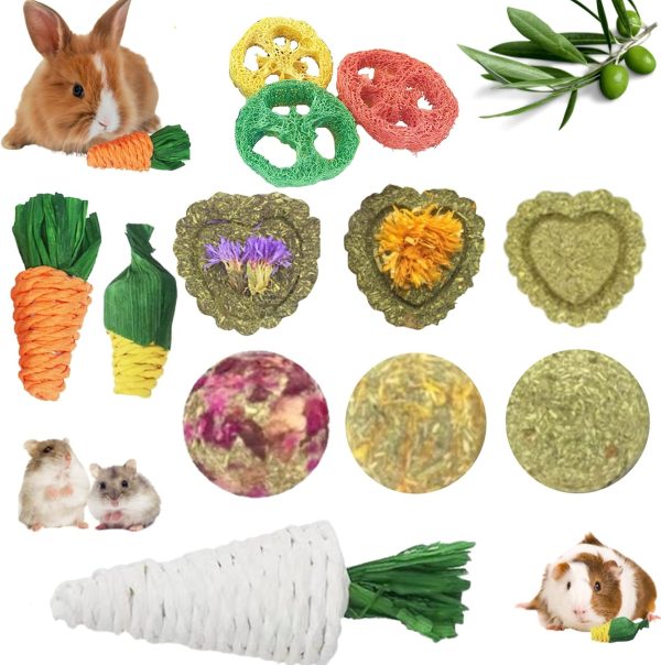 Lacrima Rabbit Chew Toys 12PCS, Guinea Pig Toys, Bunny Toys for Teeth, Chew Toys and Treats for Hamster Chinchilla, Small Animal Teeth Care