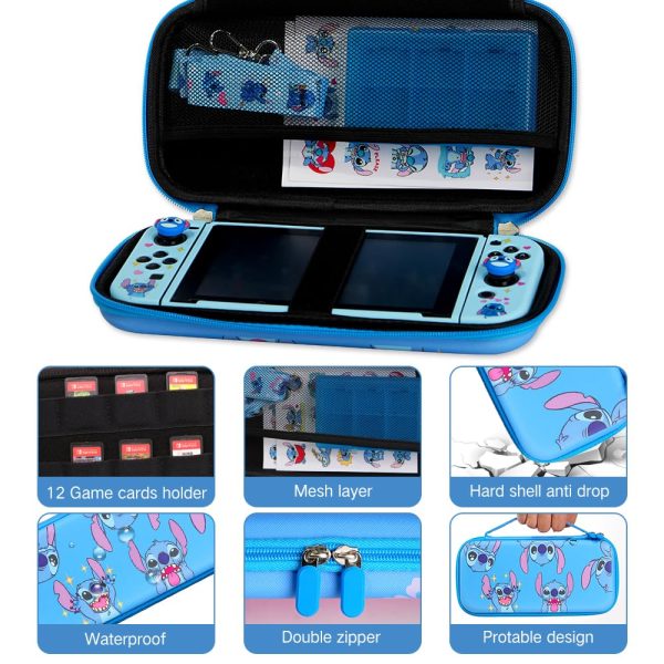 PERFECTSIGHT Switch Carrying Case for Nintendo Switch OLED 7 Inch Console with 10 in 1 Bundle Accessories, Cute Travel Carry Case with Game Card Case Thumb Grip Caps and Switch OLED Protective Case Cover, Blue - Image 2