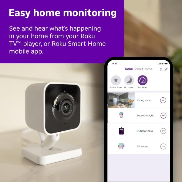 Roku New Indoor Camera 2024 - Home Security - 2-Pack - Wired Security Camera with 1080p HD Color Night Vision, Works with Alexa & Google, Motion & Sound Detection, WDR & WiFi 6 - Image 2