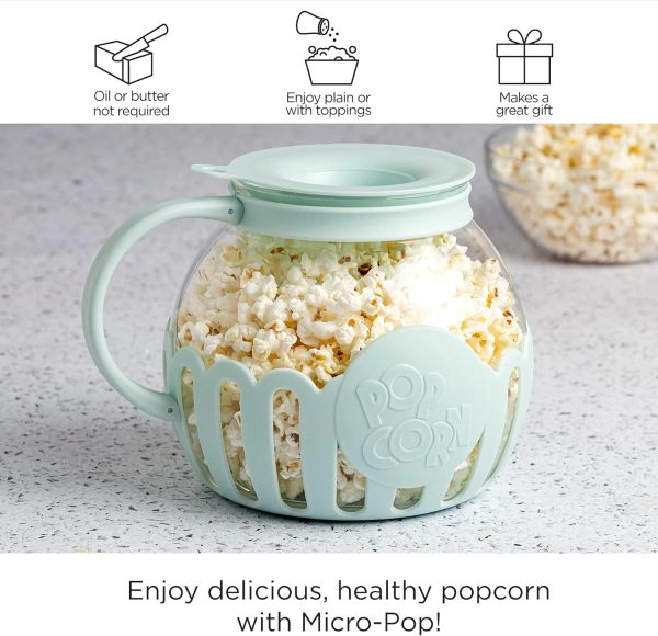 Ecolution Patented Micro-Pop Microwave Popcorn Popper with Temperature Safe Glass, 3-in-1 Lid Measures Kernels and Melts Butter, Made Without BPA, Dishwasher Safe, 3-Quart, Aqua - Image 2