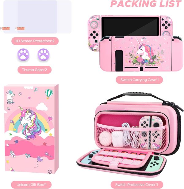 Unicorn Carrying Case for Nintendo Switch-Pink Portable Hard Shell Storage Case and Protective Case Cover,Screen Protectors Compatible with Nintendo Switch,Switch Protection Accessories for Girls - Image 2