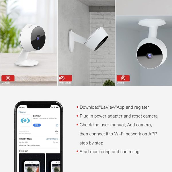 LaView Security Cameras 4pcs, Home Security Camera Indoor 1080P, Wi-Fi Cameras Wired for Pet, Motion Detection, Two-Way Audio, Night Vision, Phone App, Works with Alexa, iOS & Android & Web Access - Image 5