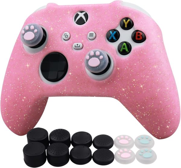 RALAN Glitter Controller Skin for Xbox Series, Anti-Slip Silicone Controller Cover Protector Case Compatible for Xbox Series Gamepad Joystick with 4 Cat Caps and Black Pro Thumb Grip x 8.