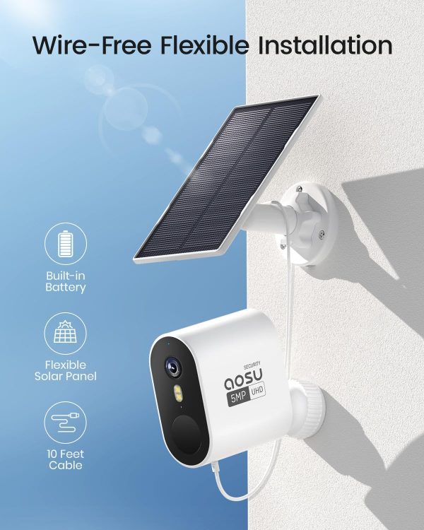 AOSU 5MP Solar Security Cameras Outdoor Wireless, Ultra HD Video Home Security System 4-Cam Kit with 166° Ultra Wide Angle, Cam-to-Cam Sync, Color Night Vision, Spotlight & Siren, No Monthly Fees - Image 4