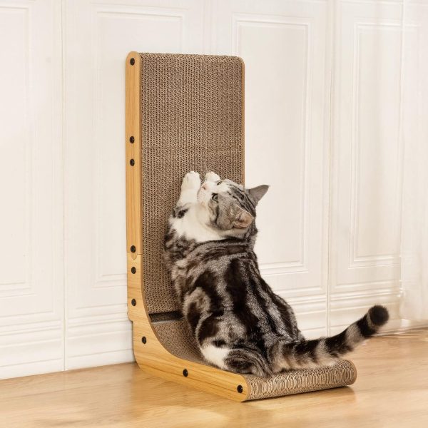 Poils bebe L Shape Cat Scratcher, 26.8 Inch Cat Scratchers for Indoor Cats, Protecting Furniture Cat Scratch Pad, Cardboard Cat Scratching with Ball Toy, Catnip, Large - Image 6