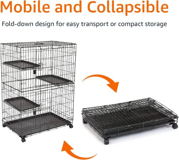 Amazon Basics Large 3-Tier Cat Durable,Pliable Cage Playpen Box Crate Kennel - 35.8"L x 22.4"W x 50.6"H, Black - Image 5