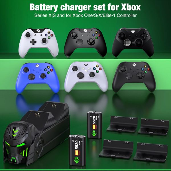 Xbox Controller Charger Station with 2x5520mWh Rechargeable Battery for Xbox One/Xbox Series X/S Controller,Charging Dock for Xbox One Controller Battery Pack with 4 Covers-Xbox Accessories - Image 4