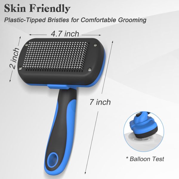 Swihauk Self Cleaning Slicker Brush - Skin Friendly Deshedding Grooming Tool for Dogs & Cats, Suitable for Shedding & Haired Pets, with Pet Supplies Accessories, Blue - Image 4