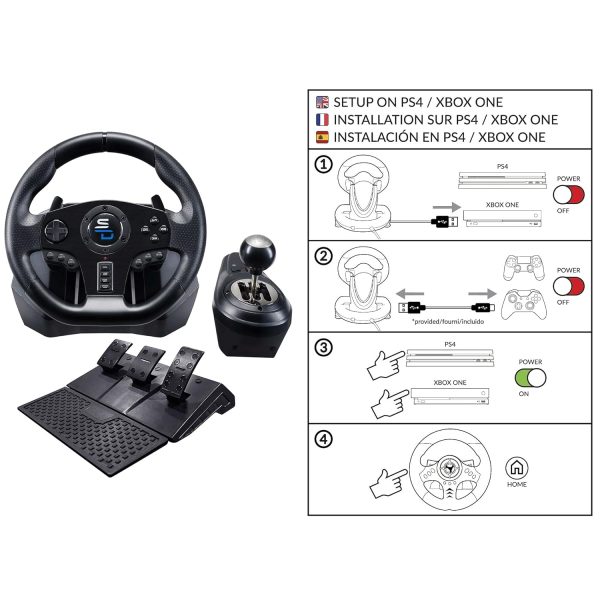 Superdrive - GS850-X racing steering wheel with manual shifter, 3 pedals, paddle shifters for Xbox Serie X/S, PS4, Xbox One, (programmable) - Image 6