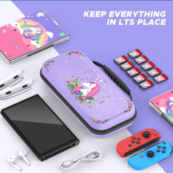 homicozy Cute Unicorn Protection Case for Nintendo Switch,Purple Hard Carrying Case with Soft TPU Protective Cover and Protection Acessories Compatible with Nintendo Switch for Girls - Image 4