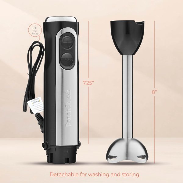 Powerful Immersion Blender, Electric Hand Blender 500 Watt with Turbo Mode, Detachable Base. Handheld Kitchen Gadget Blender Stick for Soup, Smoothie, Puree, Baby Food, 304 Stainless Steel Blades - Image 6