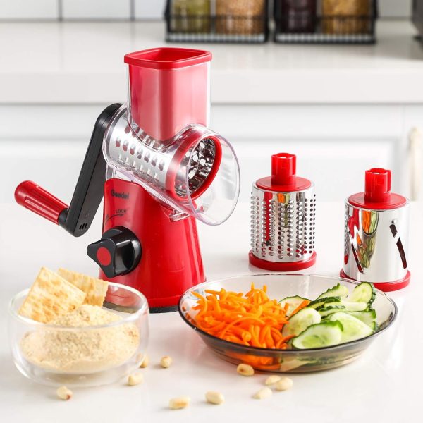 Geedel Rotary Cheese Grater, Kitchen Mandoline Vegetable Slicer with 3 Interchangeable Blades, Easy to Clean Grater for Fruit, Vegetables, Nuts - Image 7