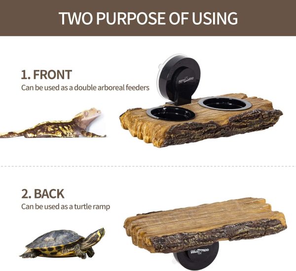 REPTI ZOO Turtle Basking Platform or Reptile Feeding Ledge with Suction Cup, Resin Flat Ramp for Turtle Reptile Chameleon Use - Image 3