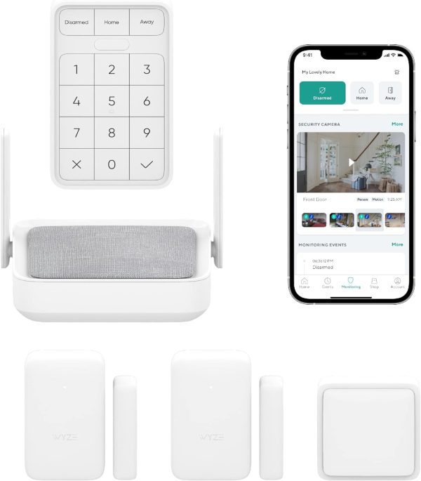 Wyze Home Security Core Kit: Hub, Keypad, Motion Sensor, Entry Sensors (x2); Compatible w/ Wyze Cam, Leak & Climate Sensors; 3 Mo. of 24/7 Professional Monitoring Service Incl., Subscription Required