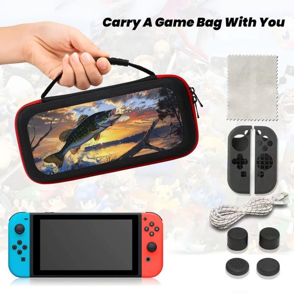 Bass Fish Carrying Case for Nintendo Switch NS Console and Accessories, Casual Portable Travel Carry Cover Pouch Bag with 20 Game Card Slots - Image 7