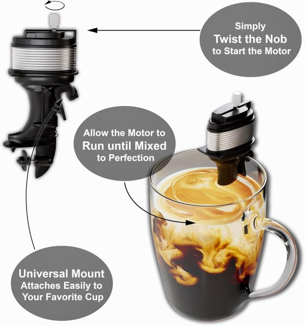 The Motor Mixer by HMC - Novelty Boat Motor Coffee Mixer Wind-Up Outboard Mini Boat Motor Stirrer Toy Beverage Works with Cups, Mugs, & Glasses - Unique Drink Mixing Gadget - Image 2