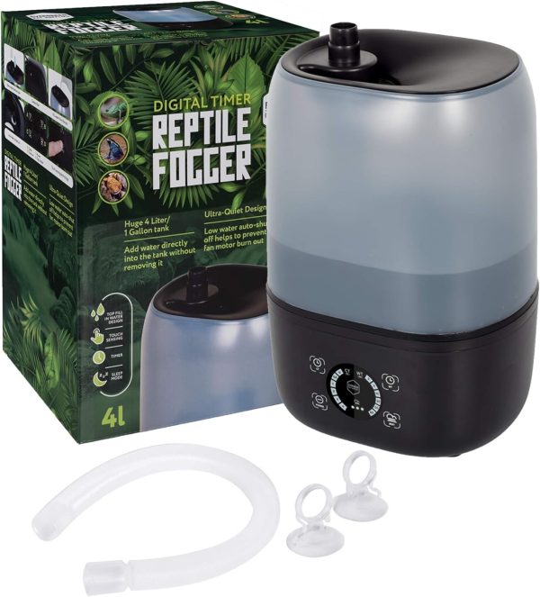 Evergreen Pet Supplies Reptile Humidifier/Fogger - 4L Tank - NEW Digital Timer - Add Water From Top! For Reptiles/Amphibians/Herps - Compatible with All Terrariums and Enclosures