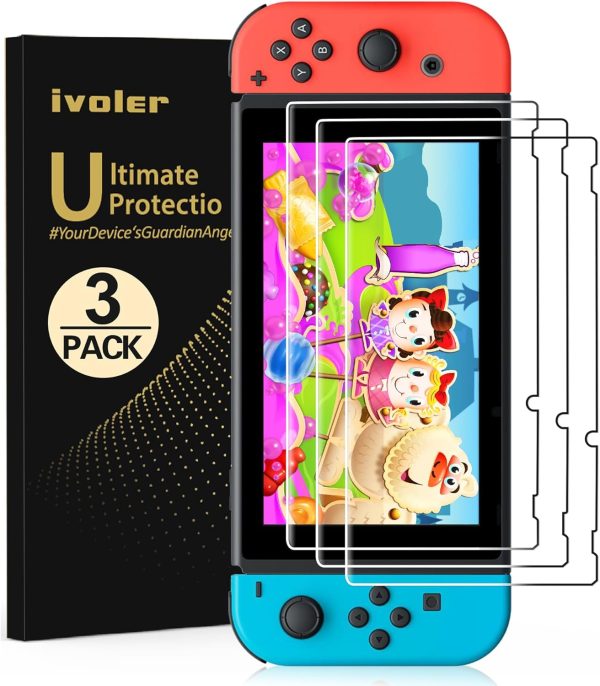 ivoler 3-Pack Screen Protector Tempered Glass for Nintendo Switch 6.2'', Transparent HD Clear Anti-Scratch Screen Protector Compatible Nintendo Switch 6.2''