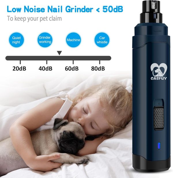 Casfuy Dog Nail Grinder Upgraded - Professional 2-Speed Electric Rechargeable Pet Nail Trimmer Painless Paws Grooming & Smoothing for Small Medium Large Dogs & Cats (Dark Blue) - Image 4