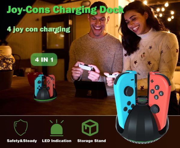 Controller Charging Dock for Nintendo Switch Joycon,Switch Joycon Charger Compatible with Switch OLED Joy Con,4 in 1 Joycon Charging Dock with LED Indication and Charger Cable - Image 7