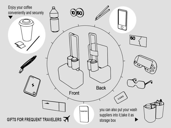 riemot Luggage Travel Cup Holder Free Hand Drink Carrier - Hold Two Coffee Mugs - Fits Roll on Suitcase Handles - Gifts for Flight Attendants Travelers Accessories Grey - Image 2