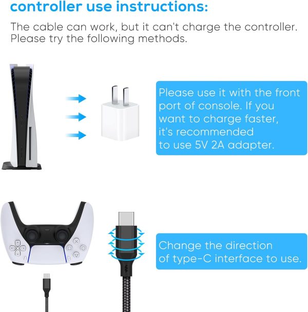 MENEEA 2 Pack 10FT Charger Charging Cable for PS5 Controller and Horizontal Stand for PS5 Console with 4-Port USB Hub - Image 4