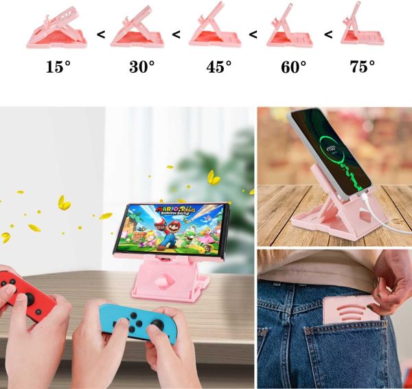 YOOWA Accessories Bundle for Nintendo Switch - Pink Cute Kawaii NS Accessory Kit with Cartoon Carrying Case, dockable case, Screen Protector Set, Card Holder, Stand for girls boys kids - Image 5