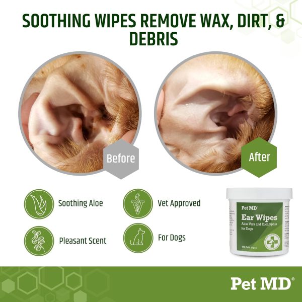 Pet MD - Dog Ear Cleaner Wipes - Otic Cleanser for Dogs to Stop Ear Itching, and Infections with Aloe and Eucalyptus - 100 Count - Image 2