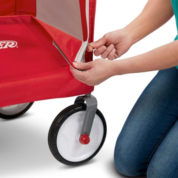 Radio Flyer 3 in 1 EZ Fold Stroller Wagon All Terrain Outdoor Collapsible Off Road Cart with Canopy and Adjustable Handle for Kids and Cargo, Red - Image 5