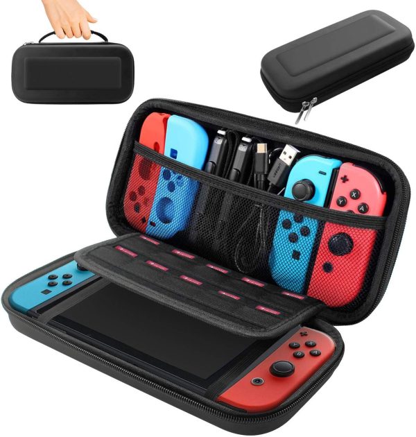 BOOGIIO Nintendo Switch Carrying Case, Hard Shell Travel Carrying Box Case for Nintendo Switch with 10 Game Cards Holders, Portable Pouch for Nintendo Switch Console & Accessories -Black