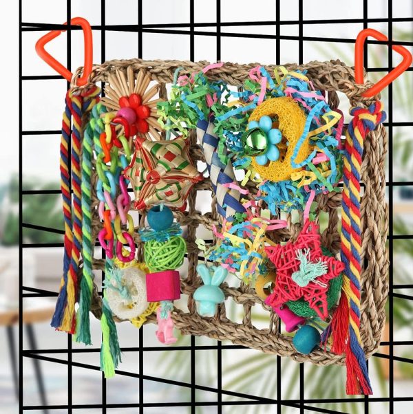 Bird Toys Bird Foraging Toys for Parakeets Cockatiel Conures Lovebirds Bird Foraging Shredding Seagrass Wall with Various Toys for Birds - Image 5