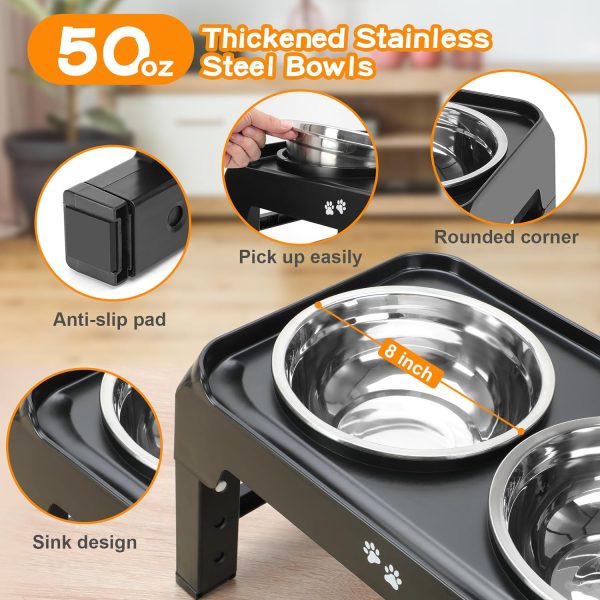 Elevated Dog Bowls, 4 Height Adjustable Raised Dog Bowl Stand with 2 Thick 50oz Stainless Steel Dog Food Bowls Non-Slip Dog Feeder for Large Medium Dogs Adjusts to 3.7", 9.2", 10.75", 12.36" Black - Image 4