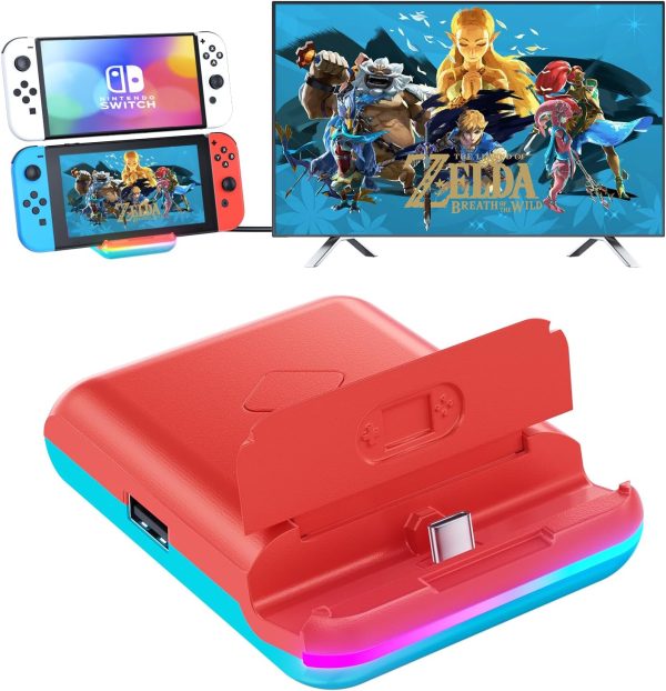 Docking Station for Nintendo Switch/Nintendo Switch OLED, TV Switch Dock Station Charging Dock with 4K HDMI/USB 3.0/ USB-C Port,Compatible with Official Nintendo Switch Dock (Red)