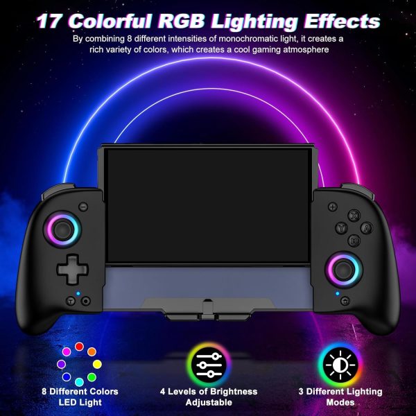 Switch Controllers for Nintendo Switch/OLED Controller, Switch Wireless Pro Controller One-Piece Joypad, Full-Size Ergonomic Handheld Mode Controller with Battery/RGB/Turbo/Programming(Black) - Image 2