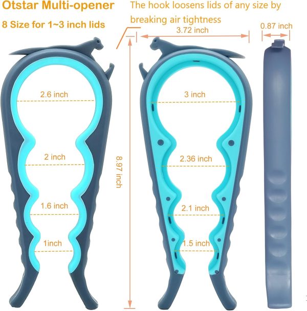 Otstar Jar Opener Bottle Opener and Can Opener for Weak hands, Seniors with Arthritis and Anyone with Low Strength, Mutil Jar Opener Get Lids Off Easily (Blue and Grey) - Image 2