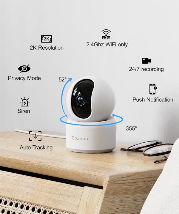 GALAYOU Indoor Security Camera 2K, Pet Camera, 360 Degree 2.4G WiFi Home Security Camera for Baby/Elder/Nanny with Night Vision, 24/7 SD Card Storage, Works with Alexa and Google Assistant G2-2Pack - Image 2