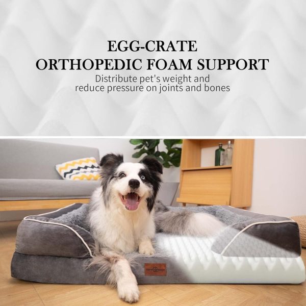 Waterproof Orthopedic Foam Dog Beds for Extra Large Dogs, XL Dog Bed with Bolster, Washable Dog Bed Sofa Pet Bed with Removable Cover & Non-Slip Bottom(X-Large,Grey) - Image 3